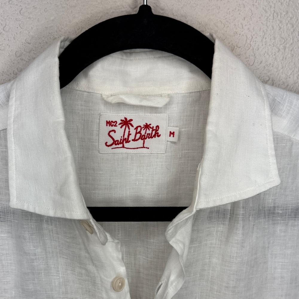 MC2 Saint Barth White 100% Linen Button Down Shirt Lightweight Summer Resort - M - Picture 2 of 12